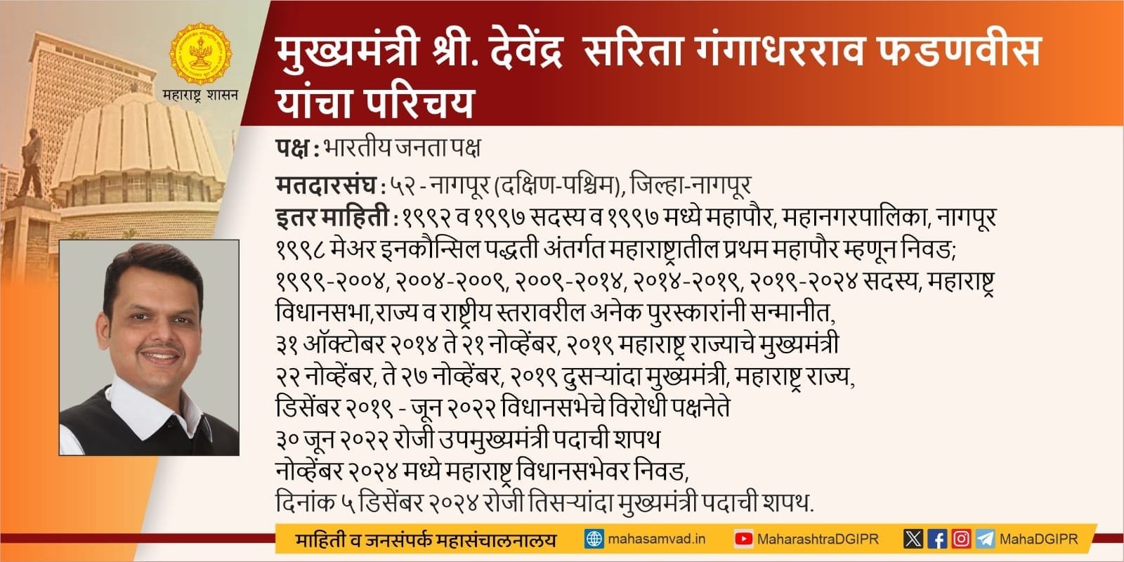 Chief Minister Shri. Devendra Sarita Gangadharrao Fadnavis Introduction