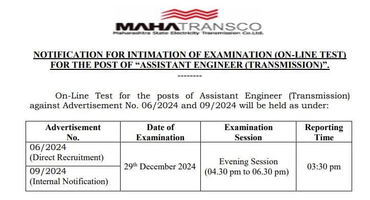 MAHATRANSCO AE Admit Card 2024